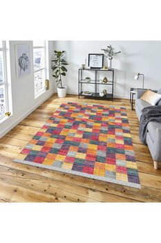 DECOSER HALI Kilim Yıkanabilir Renkli Modern Desen Kaymaz Taban Salon Koridor Mutfak Halısı Nova6080