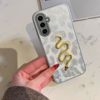 Samsung Galaxy S24 Fe Uyumlu Kılıf Zebana Golden Serpent Silikon Kılıf Gri