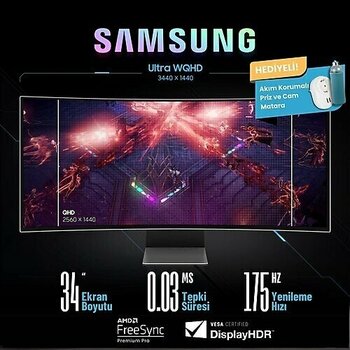 Samsung Smart Odyssey OLED G8 34 inç 0.1ms 175Hz Gaming Monitör Gümüş Kumandalı Kavisli