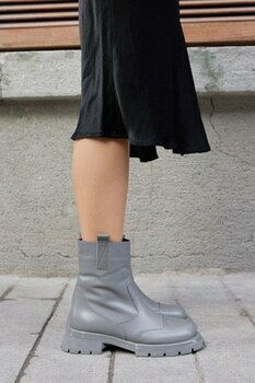 Alba Gri Hakiki Deri Kadın Bot - 40