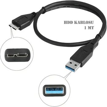 USB 3.0 Taşınabilir HDD Harddisk Hard Disk Kablosu / 1 Metre / Micro USB -B / Hızlı Veri Aktarımı - Siyah