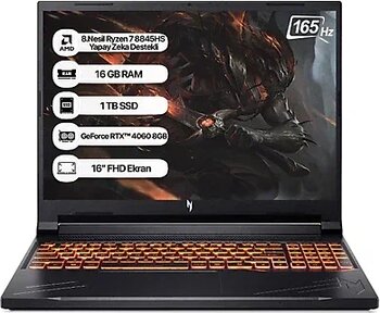 Acer Nitro V16 Anv16-41 Amd R7 8845Hs 16Gb 1Tb Ssd Rtx4060-8Gb Dos 16" Wuxga 165Hz Taşınabilir Bilgisayar Nh.qruey.005