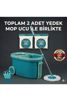 Motek Tekerlekli Taşıma Saplı Comfort Mop Temizlik Seti (Toplam 2 Yedek Mop)