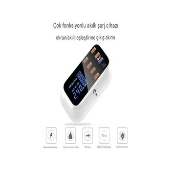 Assess Store Doolike 8 Port USB Hızlı Şarj Istasyonu Qc 3.0 + Type-C Amper LED Göstergeli Akım Koruma 1.5m Kablo Beyaz - 0 - Siyah - 10 cm
