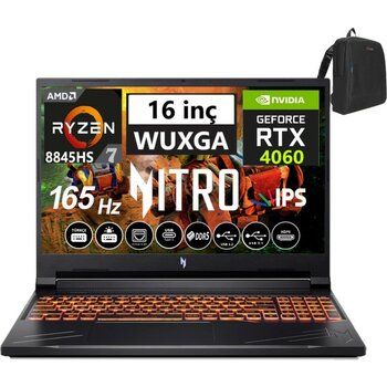 Acer Nitro V16 ANV16-41 Amd R7 8845HS Aı 64GB Ddr5 2tb SSD 8GB/RTX4060 WINDOWS11HOME 16" 165Hz Wxuga IPS Taşınabilir Bilgisayar WNHQRUEY00335+WEBLE...