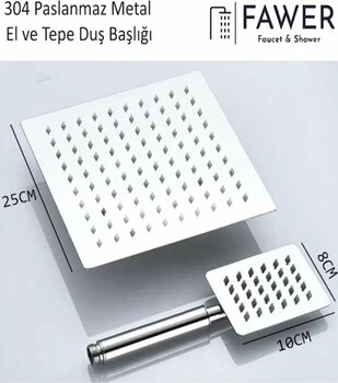 FAWER Faucet & Shower Fawer Tepe Duş Başlığı Seti Karepaslanmaz Çelik
