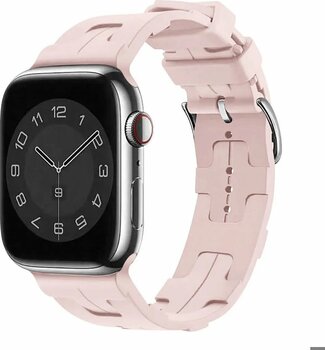 Apple Watch 42mm Uyumlu Kordon Silikon Yumuşak Esnek Metal Klipsli Krd-92 Kayış Pembe Açık