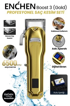 Enchen Boost 3 Gold Ayarlanabilir Başlıklı Dijital Göstergeli Şarjlı Profesyonel Saç Kesim Makinesi