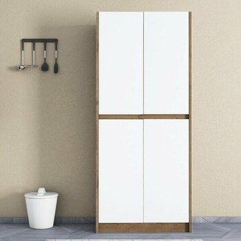 Umg Mobilya Ceviz-beyaz renkli çok amaçlı kiler dolabı, mutfak dolabı, elbise dolabı - Ahşap - Beyaz