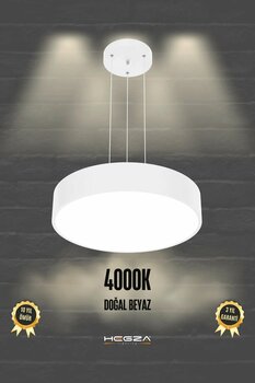 Hegza Lighting Drum 40cm ( Beyaz Kasa, Doğal Beyaz Işık ) Modern Sarkıt Led Avize, Salon, Mutfak, Yatak Odası