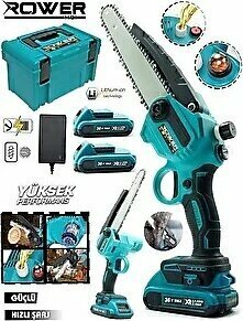 Rowermax Alman HRD-58 Çift Batarya Otomatik Yağlama 24 cm Pala Şarjlı Ağaç Odun Dal Budama Testeresi