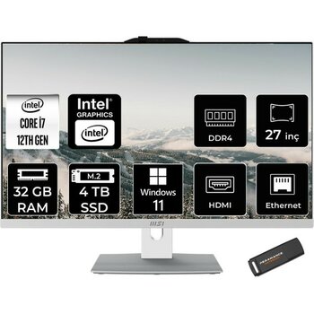 Msı Modern AM272P Intel Core I7 1255U 32GB 4tb SSD 27" Fhd Windows 11 Home All In One Bilgisayar & Per4 USB Bellek 12M1209TRP380 - Beyaz