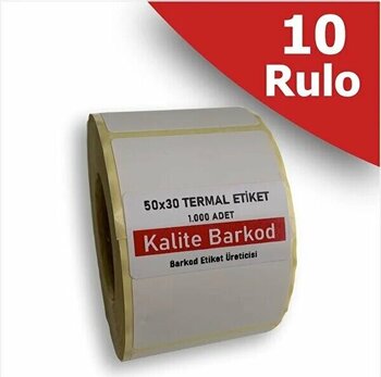 Kalite Barkod 50X30 Termal Etiket | 10 Rulo Barkod Etiketi