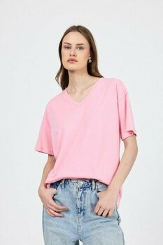 Rays Pembe V Yaka %100 Pamuk Comfort Fit Tişört 2143M - S