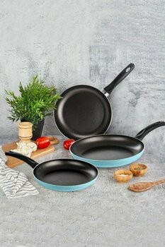 Mehtap Yanmaz Yapışmaz 18+22+26 cm 3lü Teflon Tava Seti Turkuaz