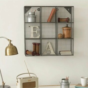 Wess Dizayn Metal Duvar Rafı Dekoratif 9 Gözlü Kafes Telli Kitaplık Wd-235