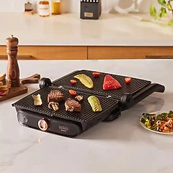 Karaca Premium 2400W Gastro Granit 180 derece açılabilen döküm plakalı Tost ve Izgara Makinesi