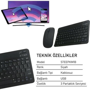 Steep Solid Magic Şarjlı Bluetooth Klavye - Mouse Set - Siyah