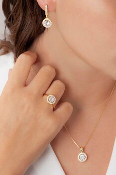 Agakulche Tek Taş Gümüş Takı Seti S66-Gb (925)