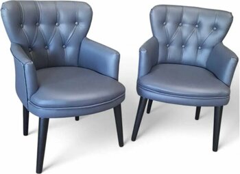 ARYANS HOME Ahşap Ayaklı Kollu Antrasit Deri Ofis Koltuğu Büro Koltuk Ve Berjerleri - (2 Adet Tekli)