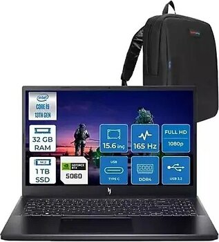 Acer Nitro ANV15-52 Intel Core I9 13900H 32GB 1tb SSD 8GB/RTX5060/75W 15.6" Fhd IPS 165Hz Freedos Taşınabilir Bilgisayar NHQZAEY004F10 + Zettaçanta - 1 TB - 32 GB