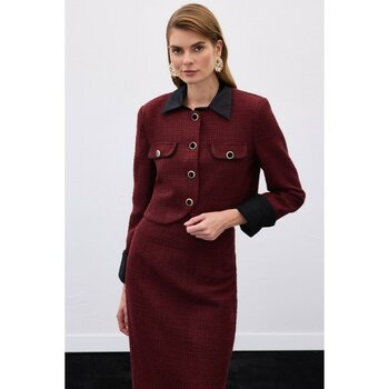 Sateen Kontrast Kısa Tüvit Ceket - Bordo - 38