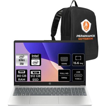 HP Aı 15 Core Ultra 5 225U 80GB RAM 512GB SSD 15.6" FHD FreeDOS D51E0EAPN337 Notebook + Per4 Çanta - 512 GB - 80 GB