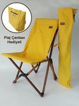 Joyfull Turtle Ahşap Kayın- Katlanır Kamp - Bahçe - Balkon Sandalyesi - Koyu Ceviz Iskelet - Sarı Kılıf - Sarı Çanta - Kolsuz Katlanır Sandalye