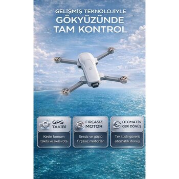 FaroxTech Gps Destekli Profesyonel Drone - Fırçasız Motorlu ve Çift Kameralı Akıllı Uçuş Seti - Bej - renk