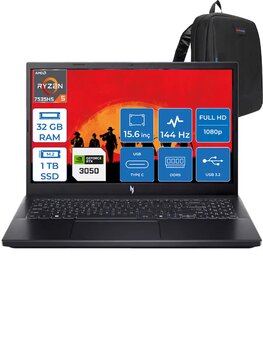 Acer Nitro V15 Anv15 Ryzen 5 7535hs 32gb Ddr5 1tb Ssd 6gb/Rtx3050/75w 15.6" Fhd 144hz Windows 11 Pro Dizüstü Bilgisayar 41r5qlp09 + Zettaçanta