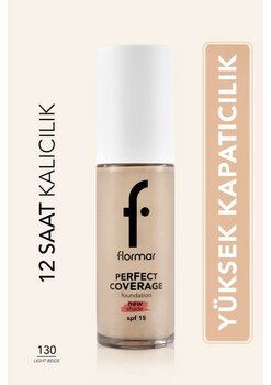 FlormarPerfect Coverage Yoğun Kapatıcı Su Bazlı Fondöten (Sıcak Alt Ton) -130 Light Beige -8682536070539