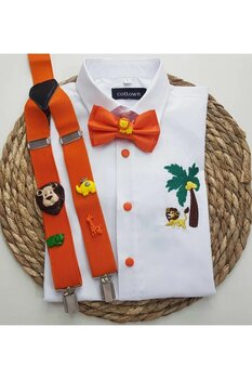cool partyshop Saferi Konseptli Askı Papyon Gömlek 4-5 Yaş Beden