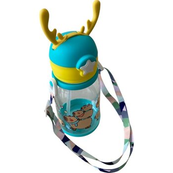 Geyikli Matara Pipetli Suluk Çocuklar Için Su Matarası Bpa Içermez Askılı - Yeşil