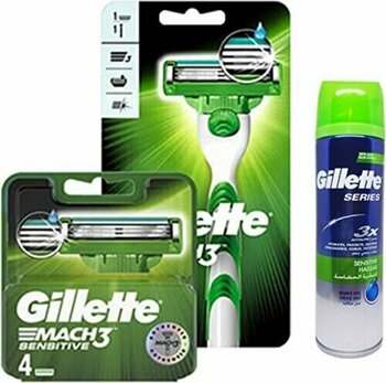 Gillette Mach3 Sensitive Tıraş Seti Makine + 5'Li Yedek Başlık + Jel 200 Ml