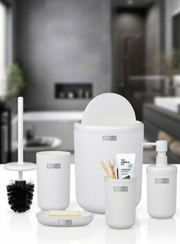 Okyanus Home Linea Yuvarlak Banyo Seti - Dayanıklı Plastik, Beyaz Çizgili, Dekoratif ve Paslanmaz Tasarım