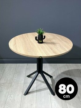 Hey Modüler Mobilya Saray Sonoma Yuvarlak Mutfak Masası Yemek Masa Balkon Masa Fiskos Masa Metal Siyah Ayak 80  cm