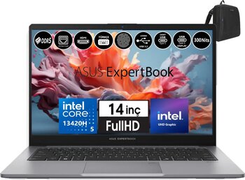 Asus Expertbook P1 P1403CVA-I58512G0D Intel Core I5-13420H 8gb Ddr5 256GB SSD WINDOWS11PRO 14" Fhd Intel UHD Taşınabilir Bilgisayar WXI58512G0DW01 + Zetta Çanta