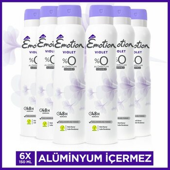 Emotion Violet Kadın Vegan Deodorant 6x150 ml Alüminyumsuz ve Pudrasız Sprey ile Uzun Süreli Koruma