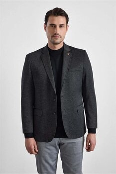 SÜVARİ Siyah Regular Mono Yaka Torba Cep 4 Drop Klasik Ceket 54 Beden