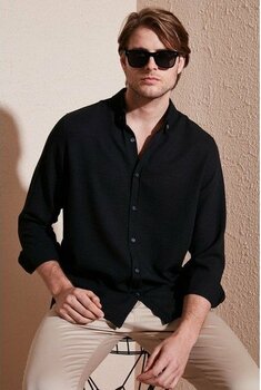 Buratti Regular Fit Uzun Kollu Düğmeli Yaka Gömlek Erkek Gömlek CF25S116777 - L - Siyah