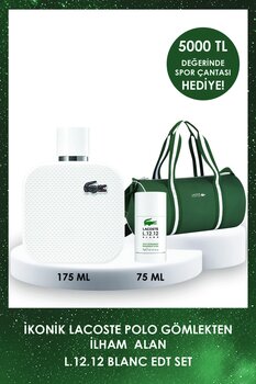 Lacoste L.12.12 Blanc EDT 175 ml Erkek Parfüm + 75 Gr Deodorant Stick + Spor Çantası Hediyeli Set