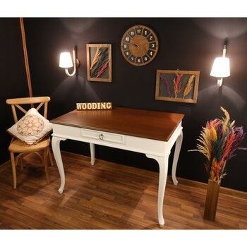 Wooding Mobilya 120 cm Çekmeceli Masif Lake Ceviz Çalışma Masası - 120 x 80 Cm - Beyaz - Ceviz