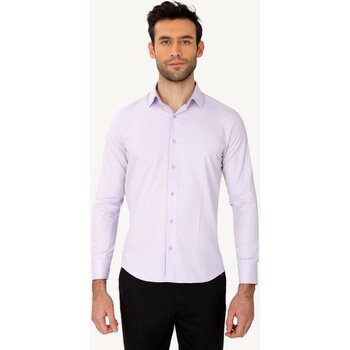 Erkek Lila Uzun Kol Puantiyeli Slim Fit Gömlek - 2XL