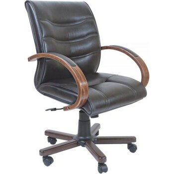 Bubu Home Fırat  Ahşap Kollu Deri Şef  Koltuğu - Siyah