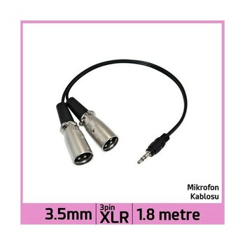 YKA 3.5 mm Stereo Jack Plug Stereo Dual 3 Pin Xlr Male Ses Kablosu - Siyah - 1.8 M