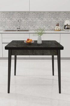Renlife Küçük Mutfak Yemek Masası 70x70 Kare Metal Ayaklı Modern Masa Antrasit Gri
