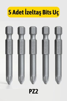 İzeltaş PZ2 Yıldız Bits Uç 50 mm 5 ADET Profesyonel Darbeye Dayanıklı Çelik Tornavida Ucu Matkap Uyumlu