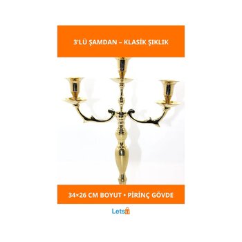 Pirinç 3'lü Şamdan Şık Ve Zarif Dekoratif Ürün 1 Adet