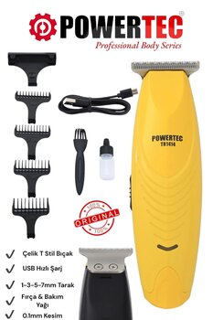 POWERTEC TR-1414 Profesyonel Usb Şarjlı Sakal Ense Tıraş Makinesi