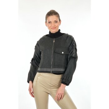 Unique Mode Minimalist Crop Ceket - Büzgülü Kollu - Oversize - Siyah - M